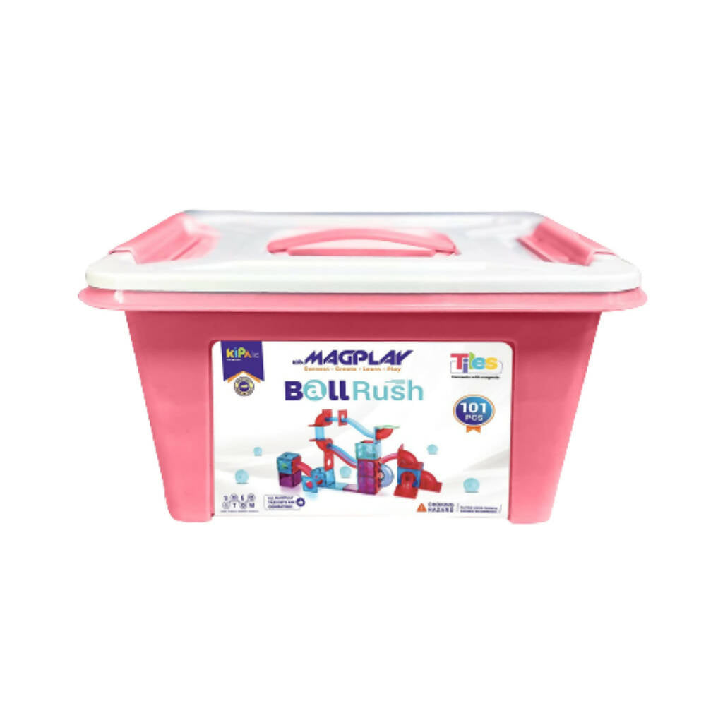 Kipa MagPlay BallRush Magnetic Tiles 101 Pieces with Storage Container Ball Run Set for Kids. 3D Stem Educational Toys. Magnetic Marble Run for Kids | Grocsy