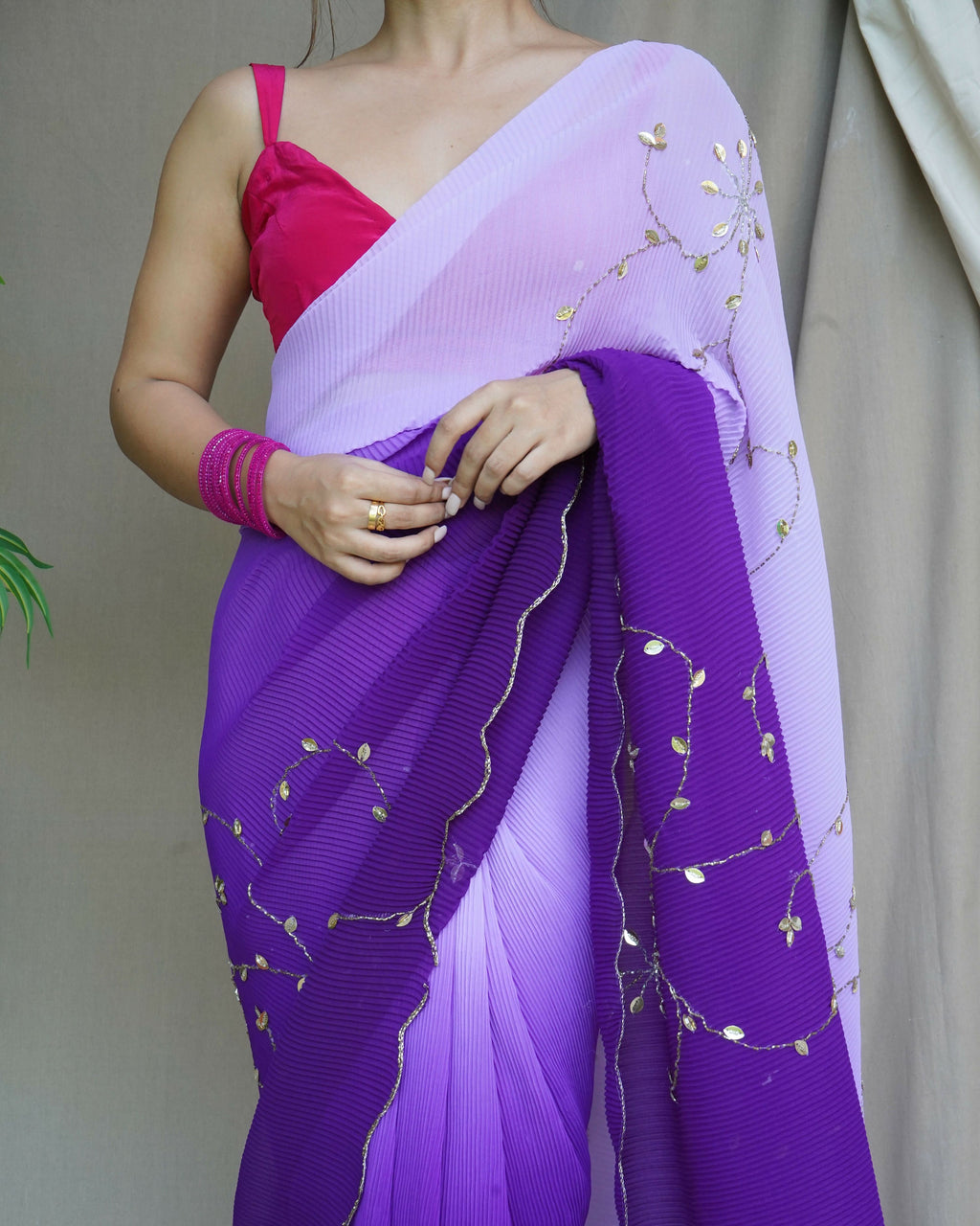 Vamsee Antara Purple Georgette Saree | Grocsy