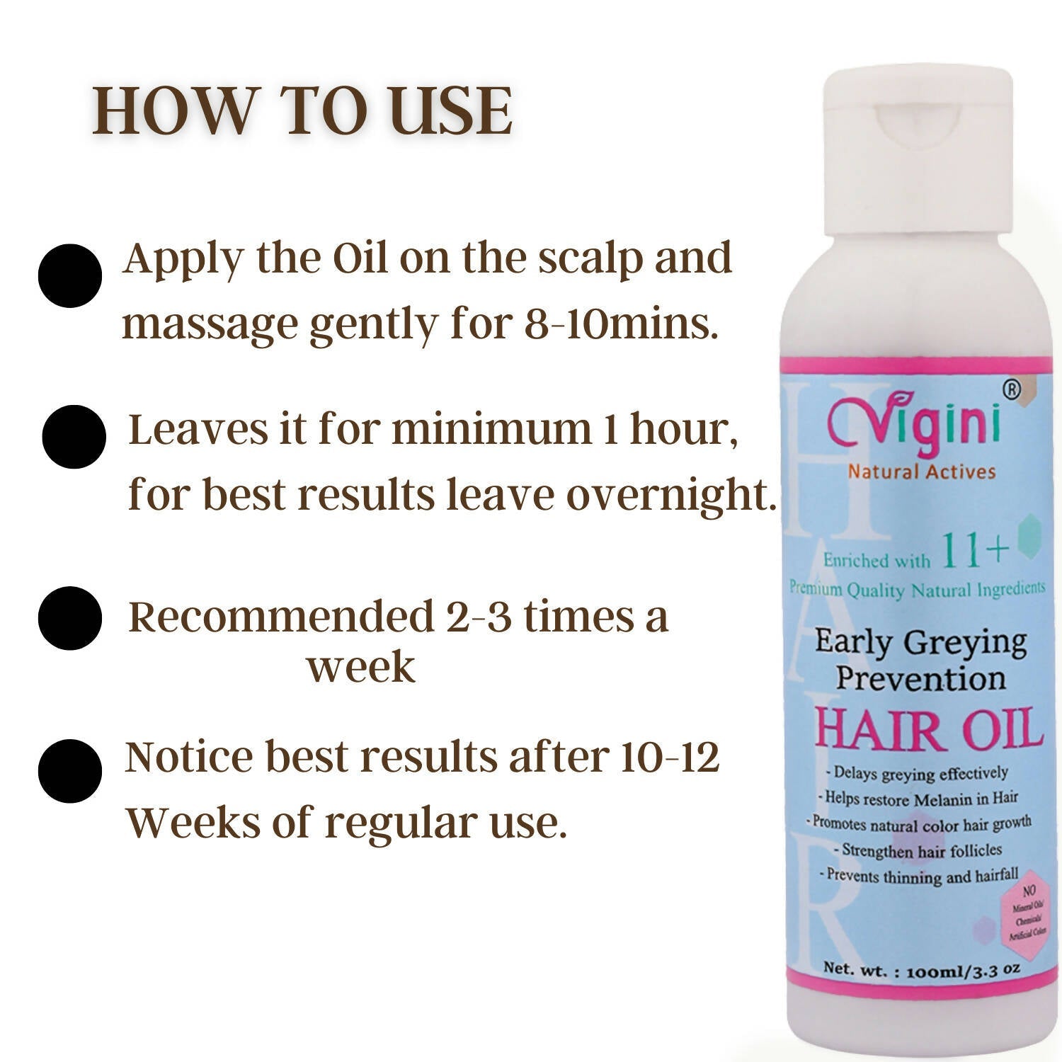 Vigini Early Anti Greying Hair Care Oil with Amla, Onion Seed Oil, Flaxseed Oil | Grocsy
