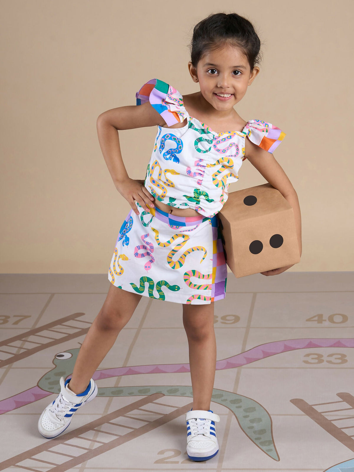 Snakes and Ladders Girls Multi Color Snake Print Top and Shorts Set from Siblings Collection | Grocsy