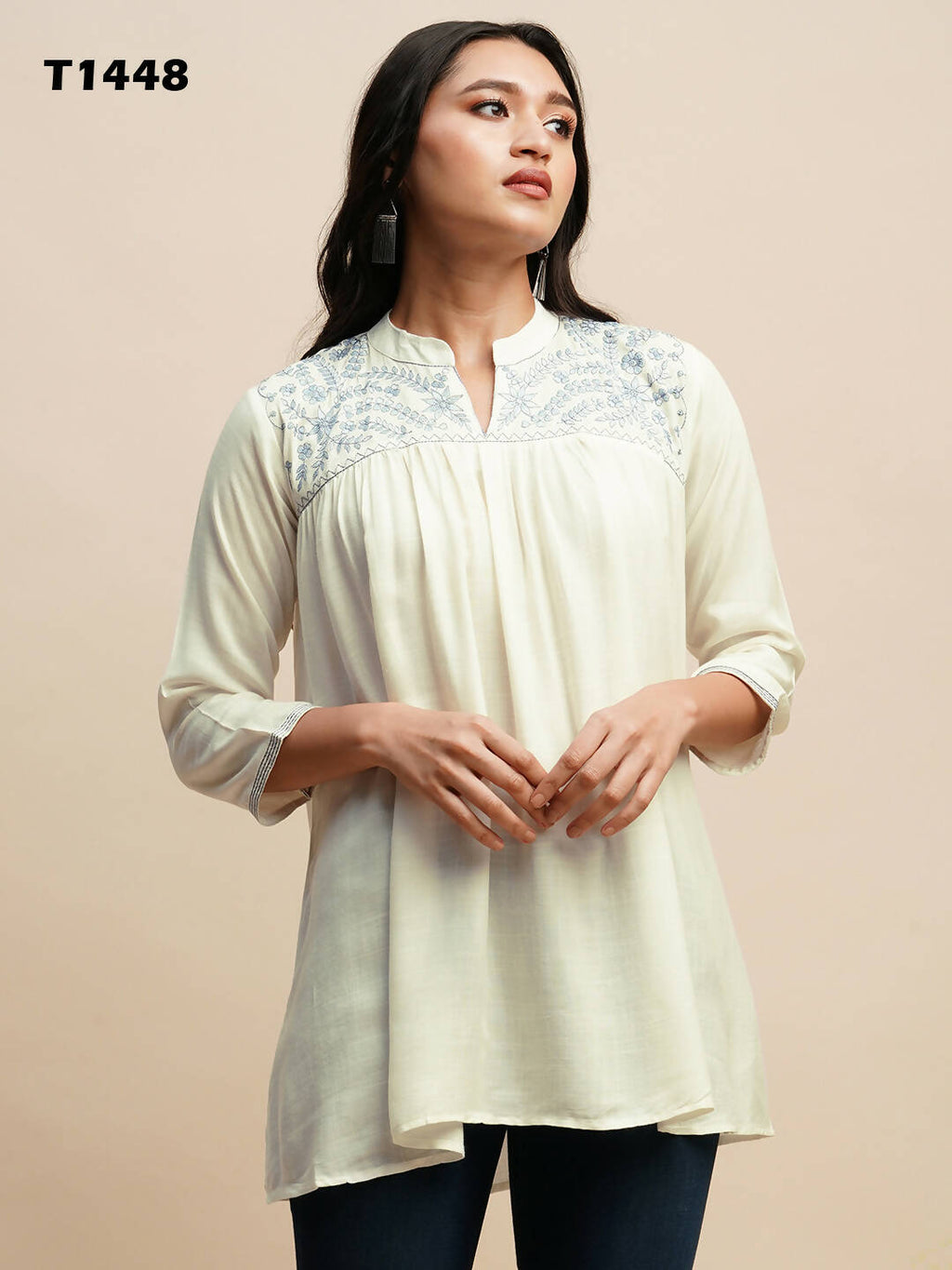 White Rayon Embroidered Top - Tarini | Grocsy