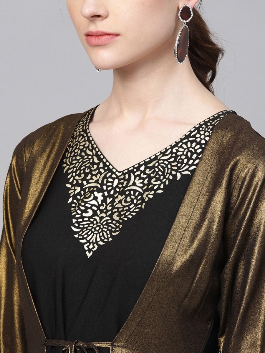 Ahalyaa Women's Black Crepe Dress with Attached Jacket | Grocsy