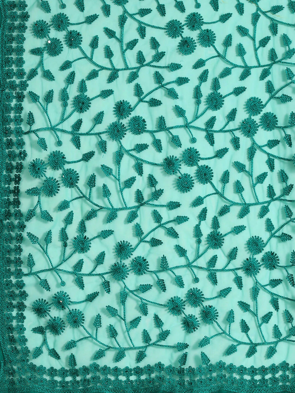 Sea Green Woven Design Net Saree with Blouse Piece - Kalamkari | Grocsy