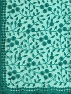 Sea Green Woven Design Net Saree with Blouse Piece - Kalamkari | Grocsy