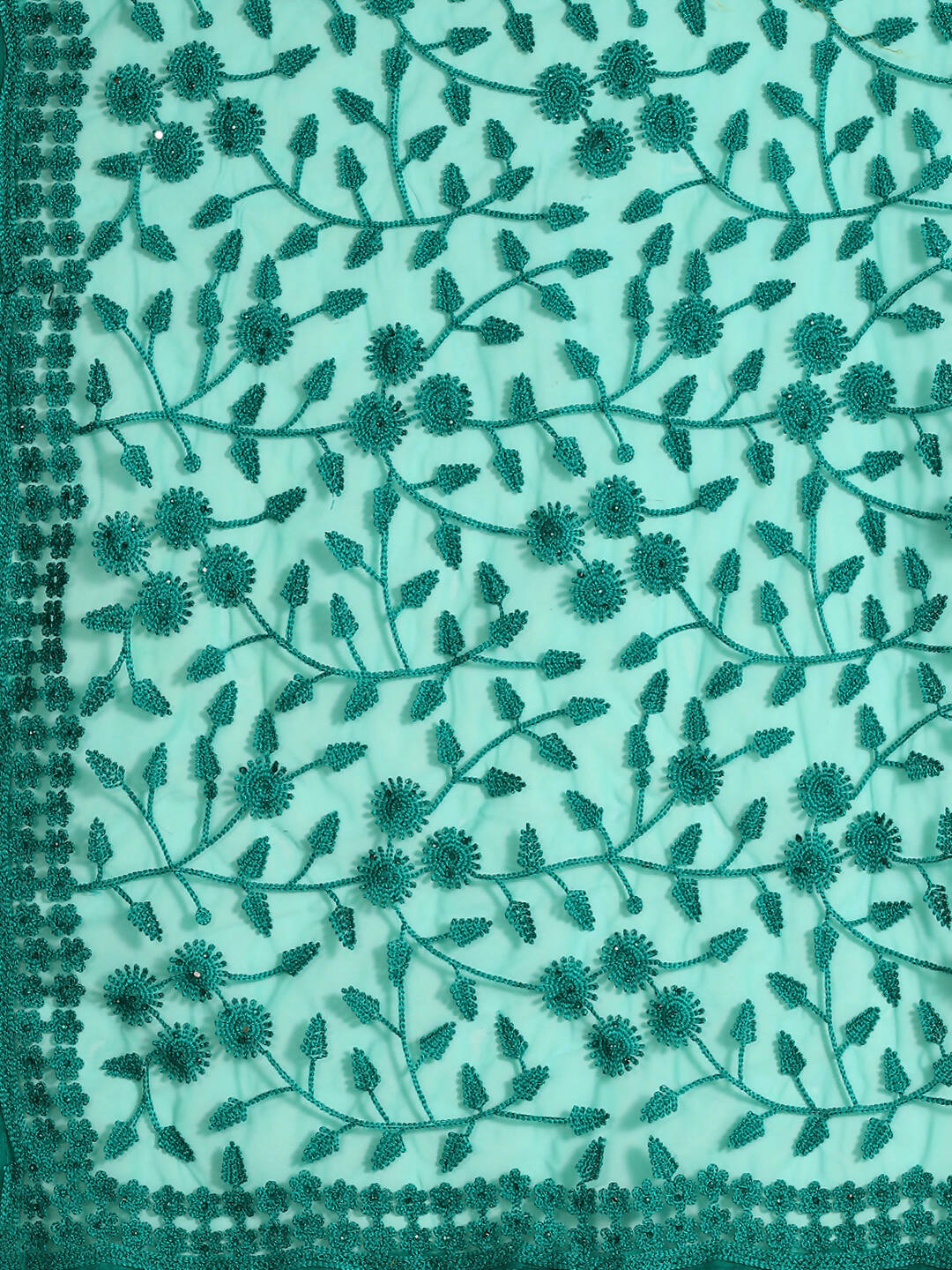 Sea Green Woven Design Net Saree with Blouse Piece - Kalamkari | Grocsy