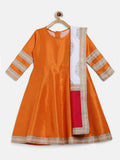 Ahalyaa Orange Poly Silk Anarkali Kids Kurta With Dupatta Set For Girls | Grocsy