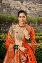Vastranavya Traditional Jacquard Silk Paithani Lehenga Choli - White | Grocsy