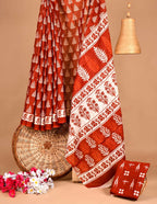 Exclusive Collection Red Beautiful Mulmul Cotton Saree | Grocsy