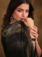 Black Zari Jacquard Print Designer Saree with Unstitched Blouse - Norita Mahitha | Grocsy