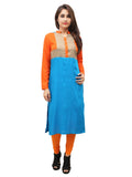 Women's Turq Round Neck Kurti, With Pintuck Yoke And Aari Emb - G & A Apparels | Grocsy