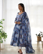 Joban Fashion Navy Blue Kurta Set Organza Sequin Embroidery Work | Grocsy