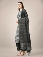 Jyoti Fashion Women's Black Rayon Print with Embroidery & Fancy Lace Work Kurta with Trouser & Dupatta | Grocsy