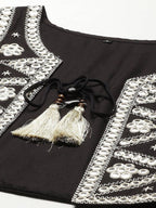 Yufta Women A-Line Black Dress With White Embroidered Jacket | Grocsy