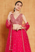 Jyoti Fashion Graceful Rani Pink Sequence with Zari Embroidered Faux Georgette Lehenga Choli with Dupatta | Grocsy