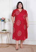 Miravan Plus Size Womens Red Bandhani Printed Collar Neck Maxi Dress | Grocsy