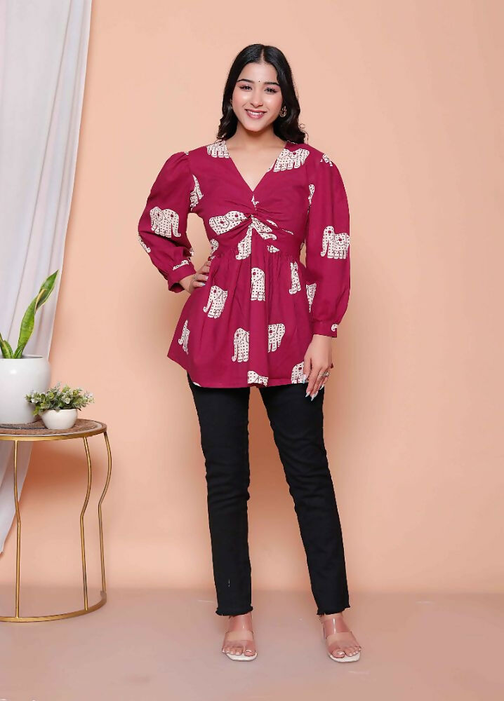 Miravan Womens Magenta Animal Print Butterfly Top | Grocsy
