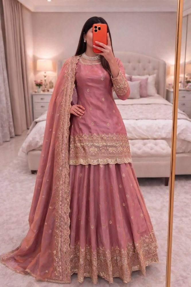Teeya Creation Pink Color Fendy Satin Heavy Embroidery Work Wedding Wear Stitched Lehenga Choli | Grocsy