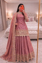 Teeya Creation Pink Color Fendy Satin Heavy Embroidery Work Wedding Wear Stitched Lehenga Choli | Grocsy