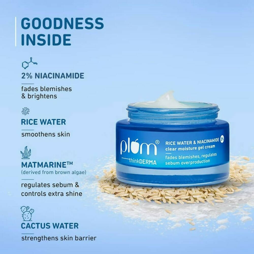 Plum Thinkderma 2% Niacinamide & Rice Water Clear Moisture Gel Cream | Grocsy