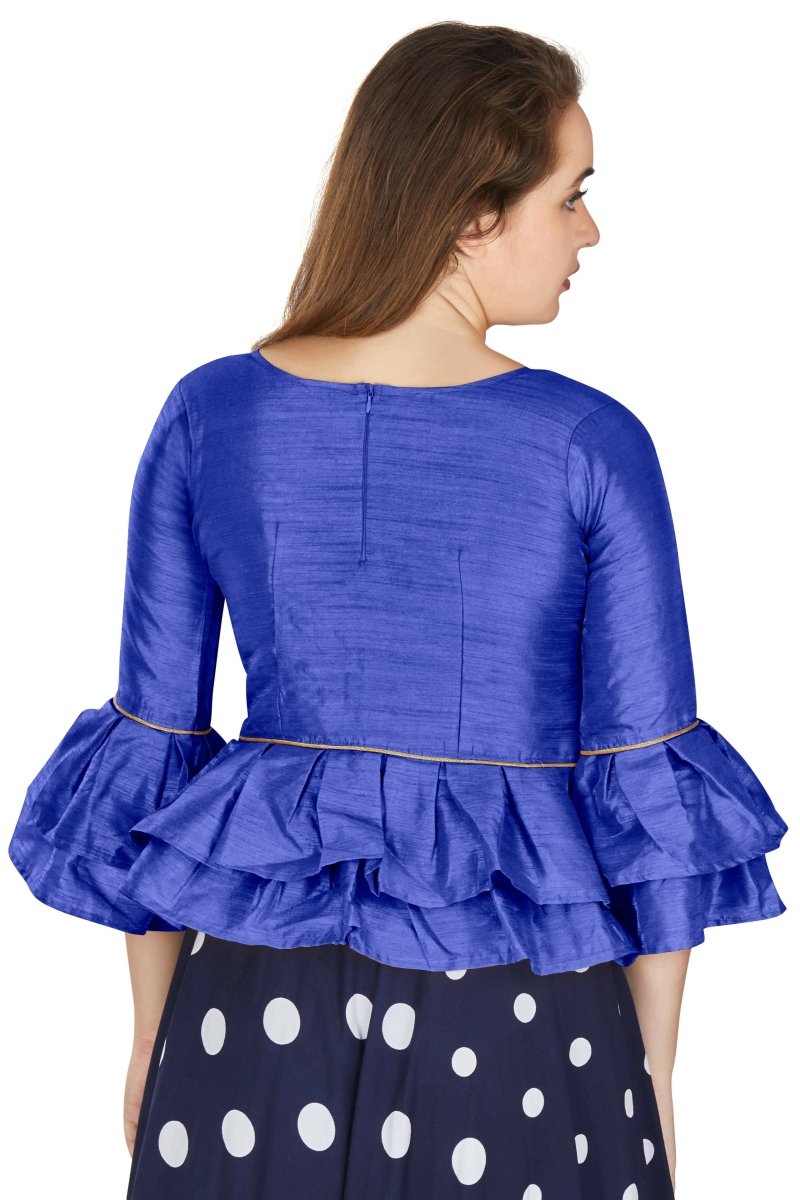 Aastha Fashion Women's Blue Art Silk Bell Sleeves attire with Poly Cotton Lining Blouse | Grocsy