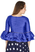 Aastha Fashion Women's Blue Art Silk Bell Sleeves attire with Poly Cotton Lining Blouse | Grocsy