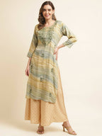 Green Poly Rayon Stripe Printed Straight Fit Kurta - Prasuti | Grocsy