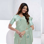 Sea Green Pure Crepe Silk Dual Sequence With Applic Work Saree With Unstitched Blouse - Norita Swaraa | Grocsy