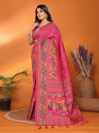 Joban Fashion Pink Meena Weaves Pashmina Sarees | Grocsy