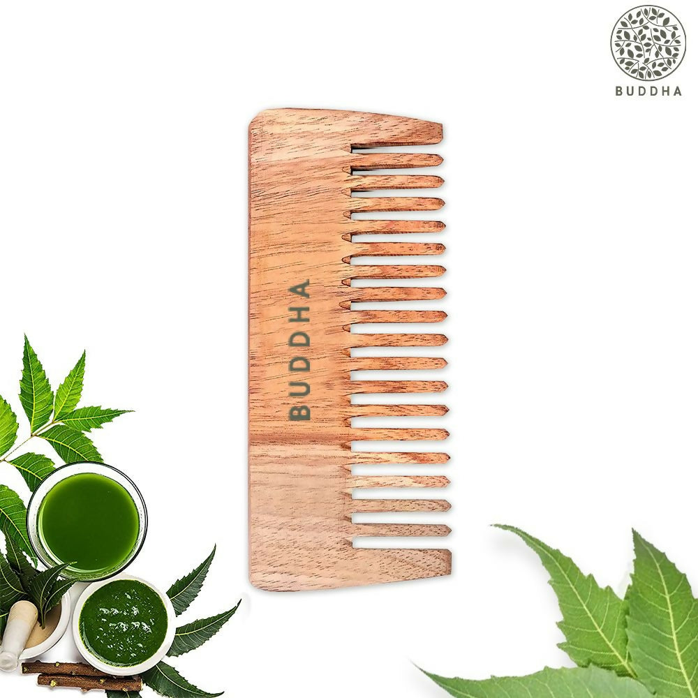 Buddha Natural Neem Wood Wide Tooth Shampoo Comb | Grocsy
