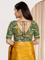 Joban Fashion Bottle Green Viscose Rayon Padded Blouse With V Neck Elbow Sleeves | Grocsy