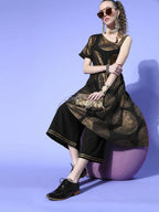 Ahalyaa Women Black Colour Crepe Printed Top Palazzo Set | Grocsy