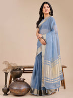 Shree Shyam Fashion Seoul Sky Blue Organza Saree | Grocsy