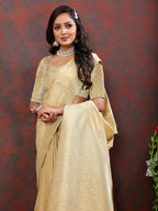 Lorenvalley Fashion Cream Cotton Woven Design with Zari Weaving Design Saree | Grocsy