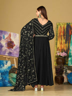 Jyoti Fashion Women's Black Georgette Embroidered Anarkali Kurta Pant Set With Dupatta | Grocsy