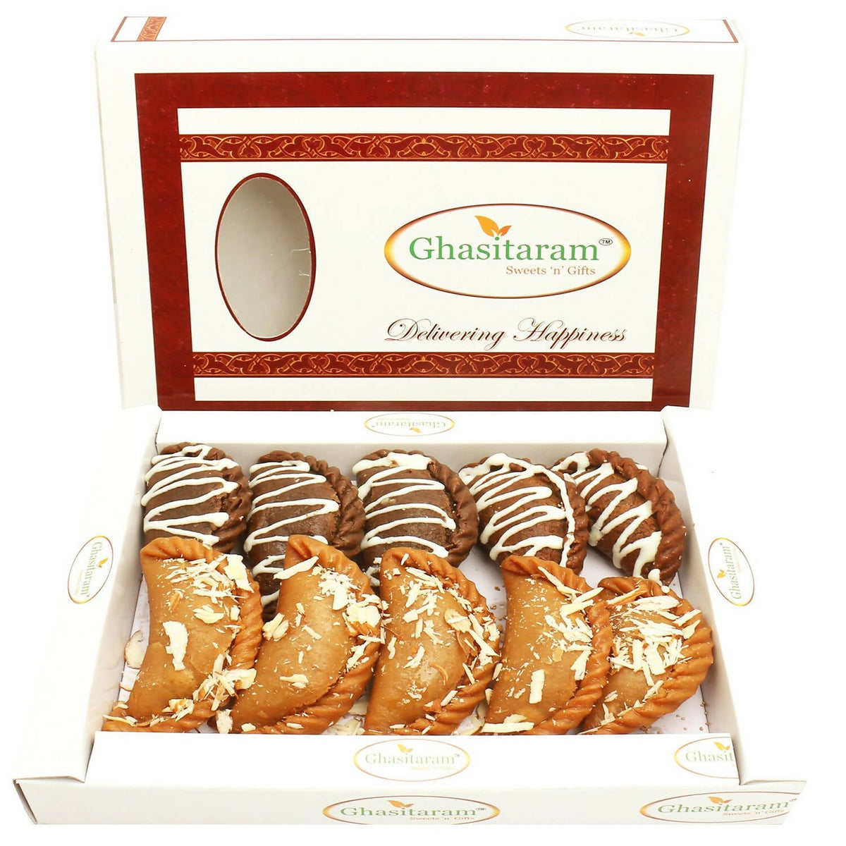 Ghasitaram Holi Sweets - Chocolate and Traditional Gujiyas Box | Grocsy