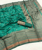 DEIANA'S Beautiful Designer Golden zari Soft Lichi Silk Saree - Rama | Grocsy