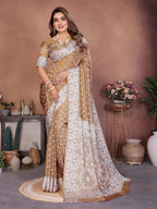 Aastha Fashion Light Brown Viscose Silk Handmade Original Bandhej Saree | Grocsy