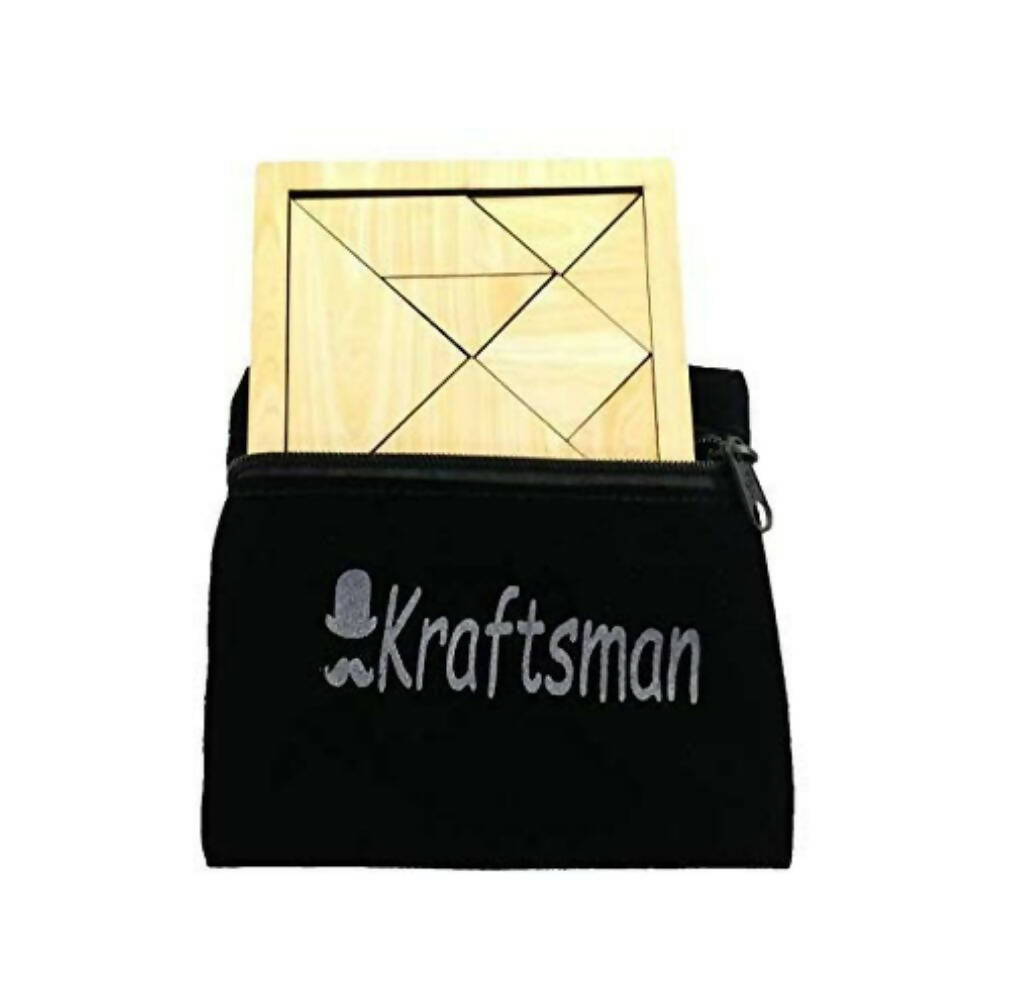 Kraftsman Portable Wooden Tangram Puzzle | 7 Pieces Puzzle Board for Kids and Adults | Travel Pouch Included | Grocsy