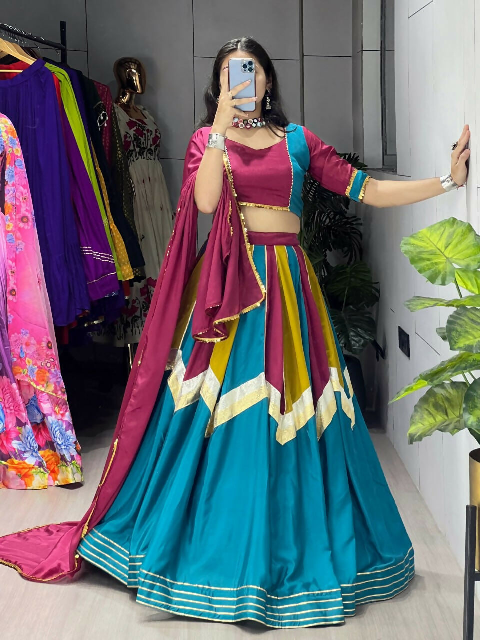 Yash Enterprise Multi Color Silk Embroidery Semi Stitched Navratri Chaniya Choli | Grocsy