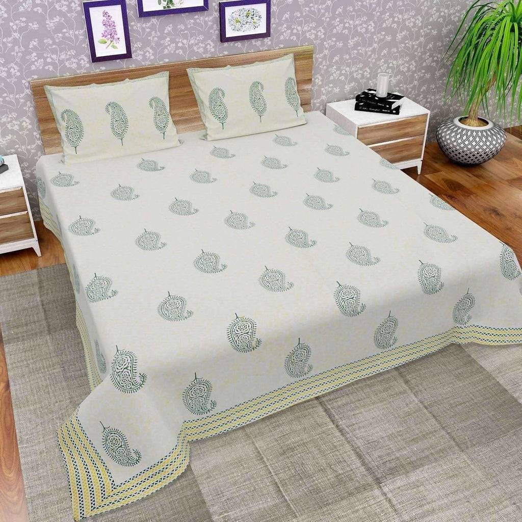 Hand Block Printed Double/Queen 230x270 Cms Bedsheet with 2 Pillow Covers | Grocsy