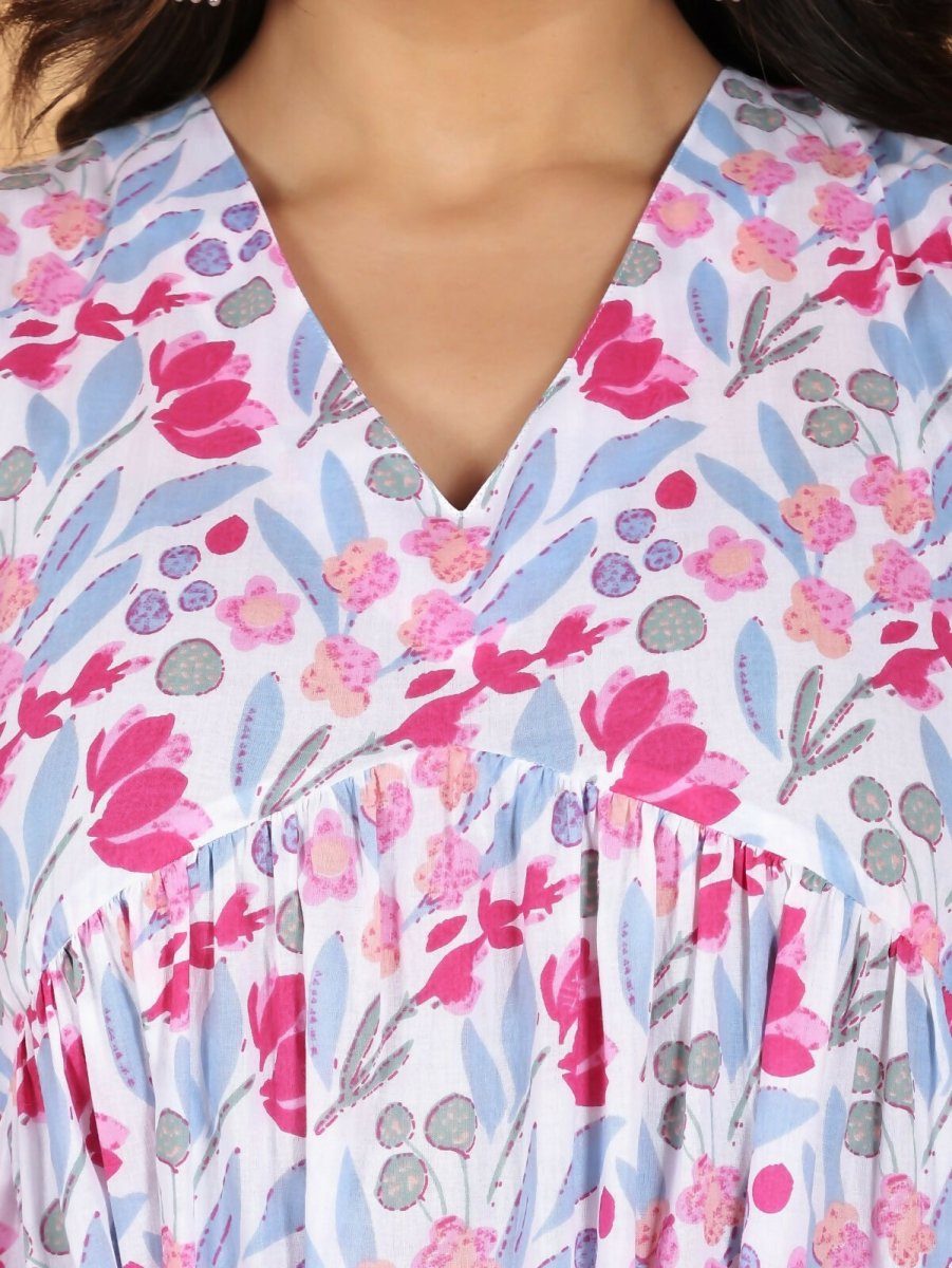 Aramya Pink Soft Cotton Floral Anarkali Kurta for Women | Grocsy