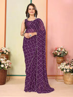 Purple Georgette Designer Printed Ready To Wear Saree - Elite | Grocsy