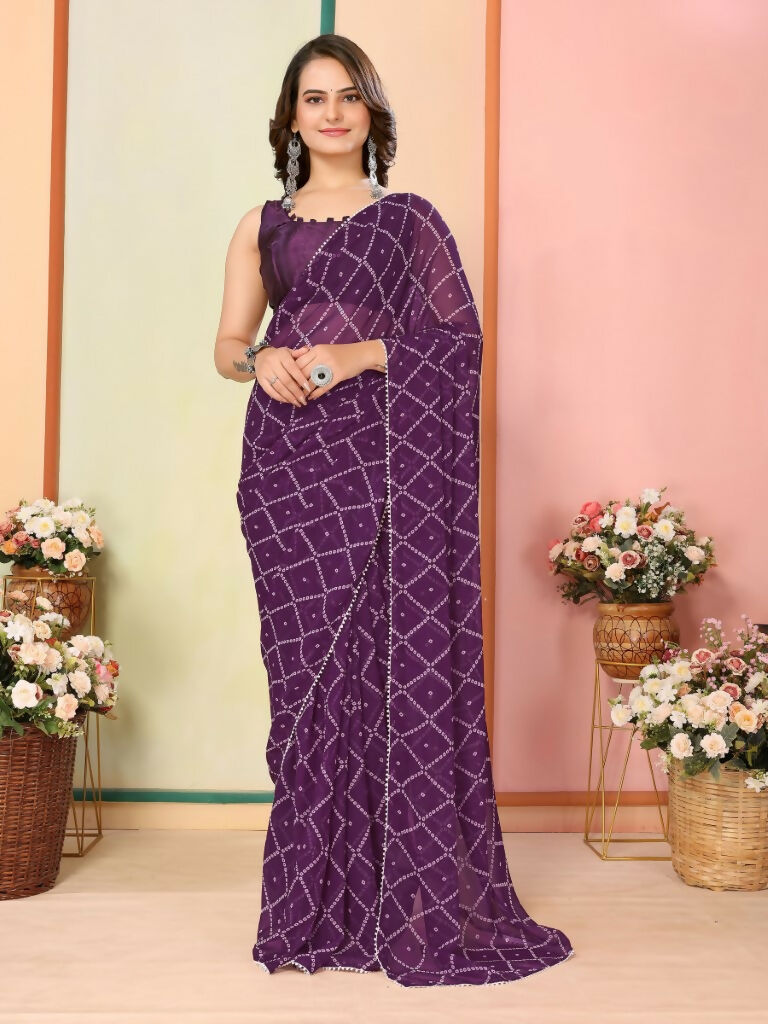 Purple Georgette Designer Printed Ready To Wear Saree - Elite | Grocsy