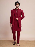 Vastranavya Traditional Festival Wear Viscose Thread & Sequence Embroidered Work Kurta Pant Set - Maroon | Grocsy
