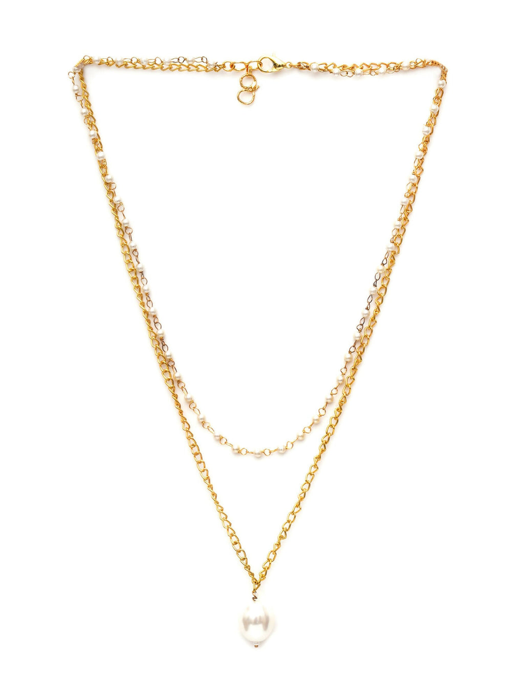 Layered Pearl and Gold Neckpiece with Emeralds (Gold) - Ruby Raang | Grocsy