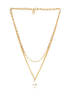 Layered Pearl and Gold Neckpiece with Emeralds (Gold) - Ruby Raang | Grocsy