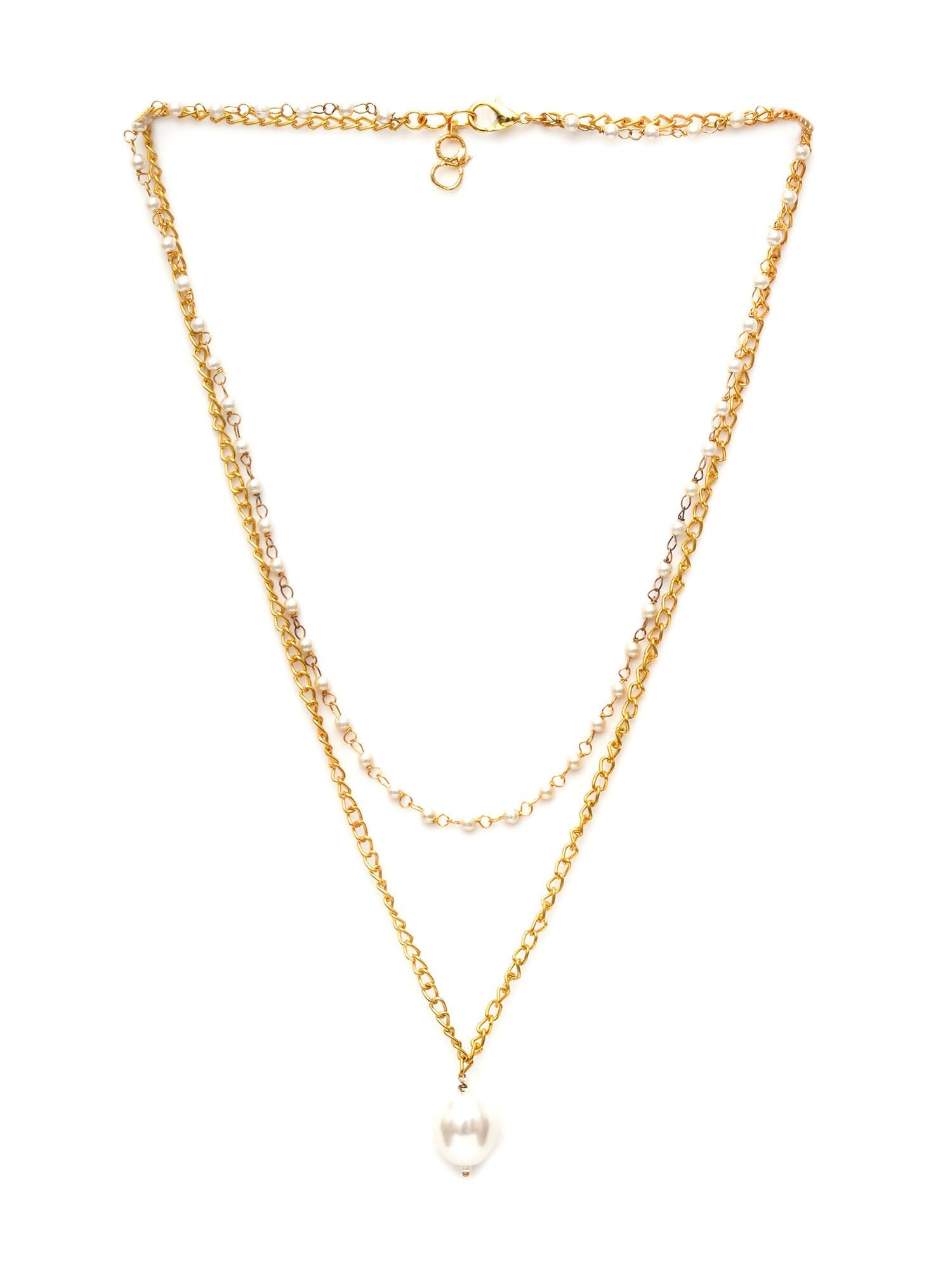 Layered Pearl and Gold Neckpiece with Emeralds (Gold) - Ruby Raang | Grocsy