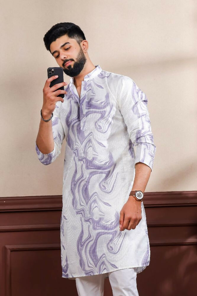Purple Art Silk Digital Printed, Embroidery Work Kurta Set - Mahotsav | Grocsy