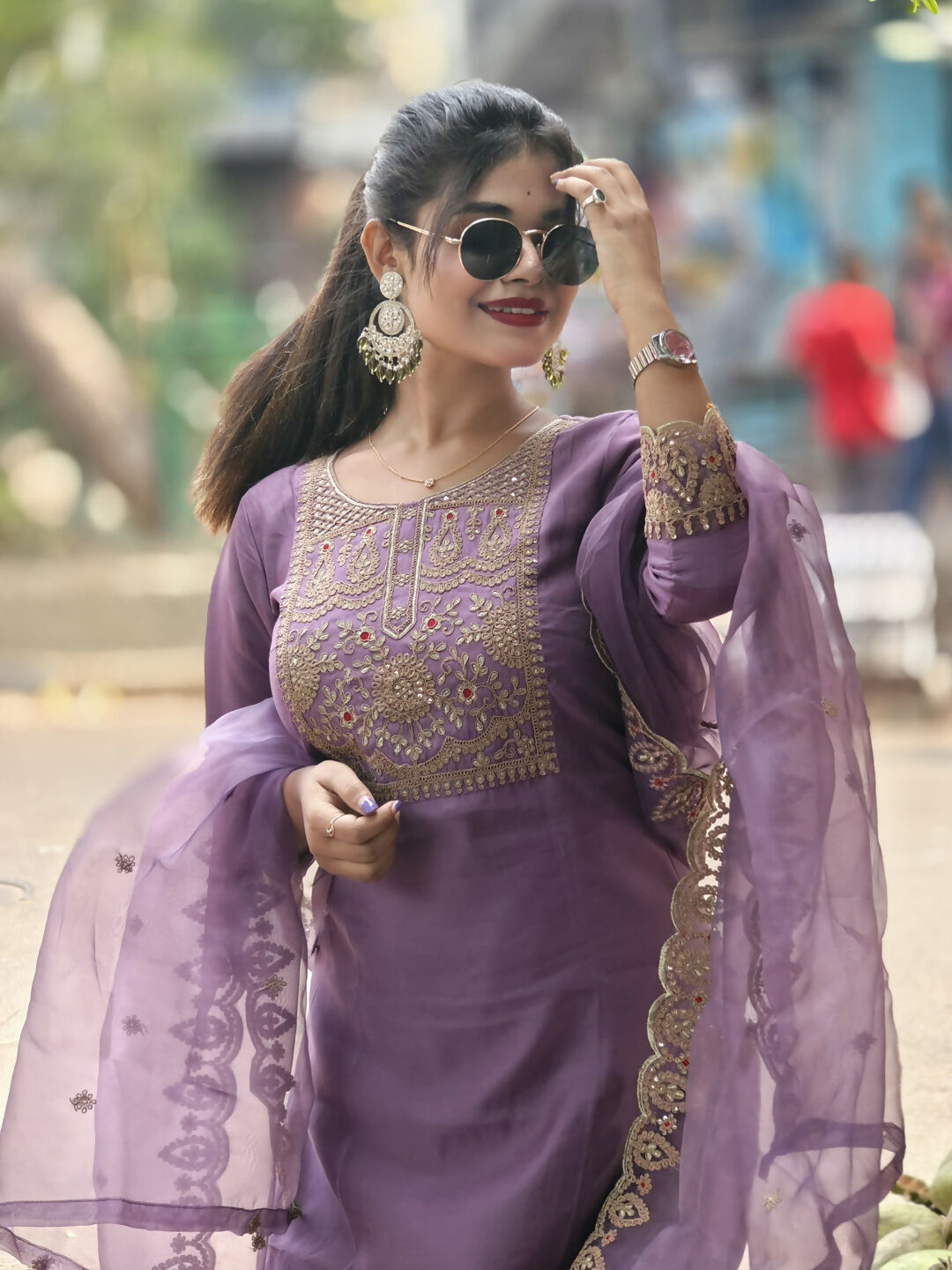 Vellora Light Lavender Silk Blend Embroidered Salwar Suit Set | Grocsy