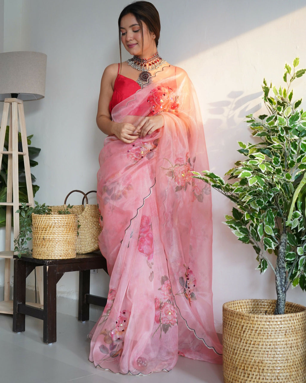 Vamsee Ramya Onion Organza Saree | Grocsy